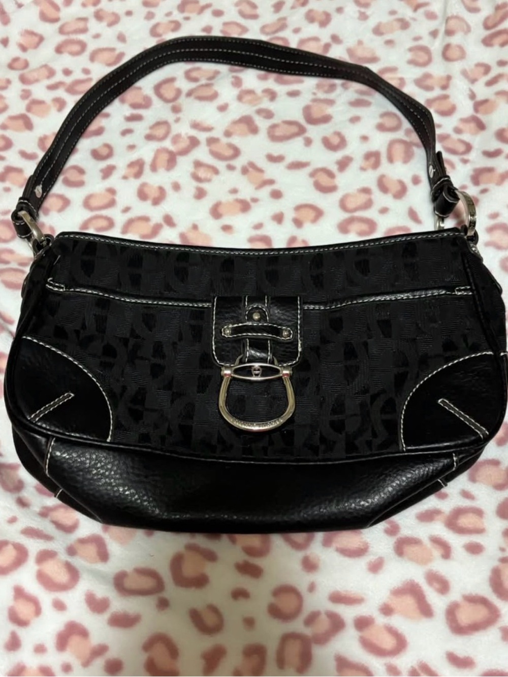 Etienne Aigner Black Shoulder Bag with Silver Buckle Accent